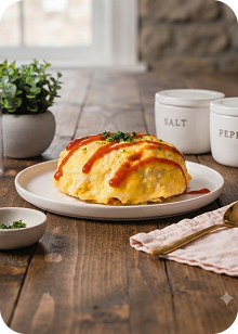 Omurice telur lembut dengan saus tomat bergizi